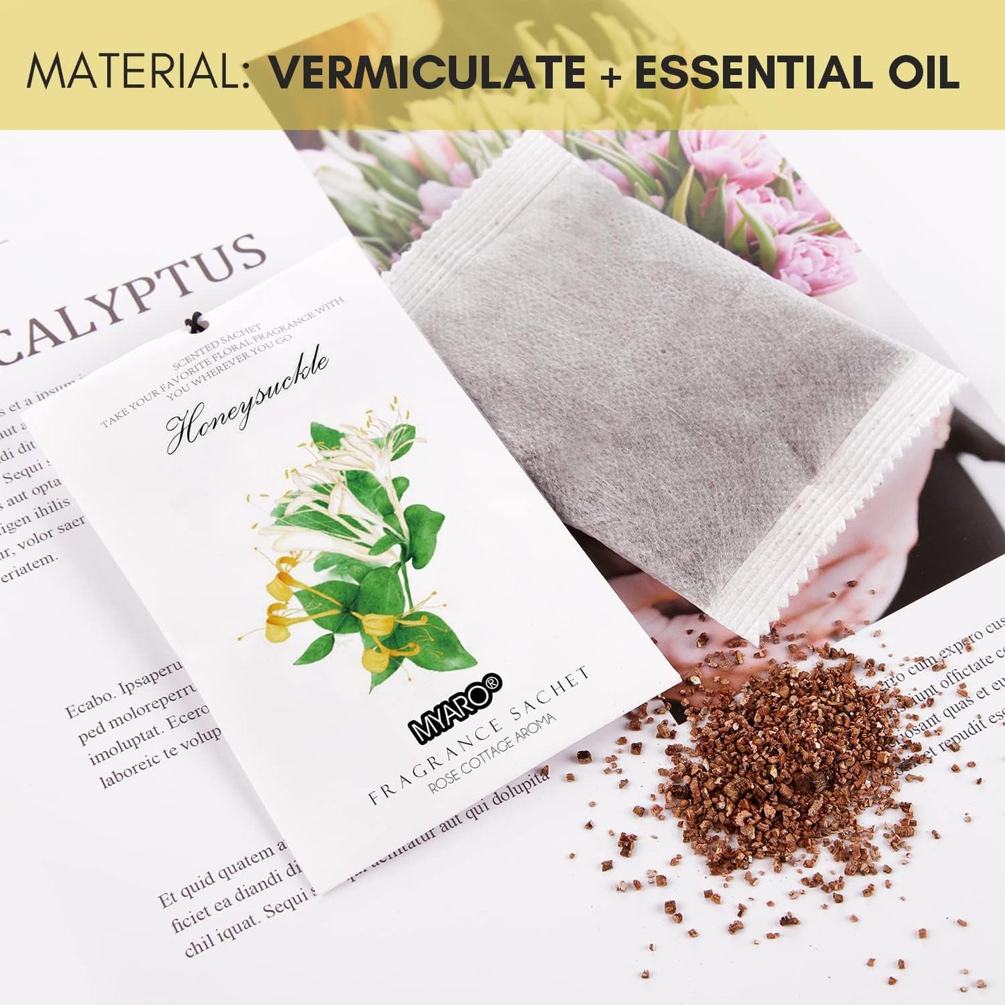 MYARO 12 Packs Honeysuckle Scented Sachets for Drawer and Closet, Long-Lasting Sachets Bags Air Freshener, Fresh Scents Potpourri Bags Home Fragrance for Lover