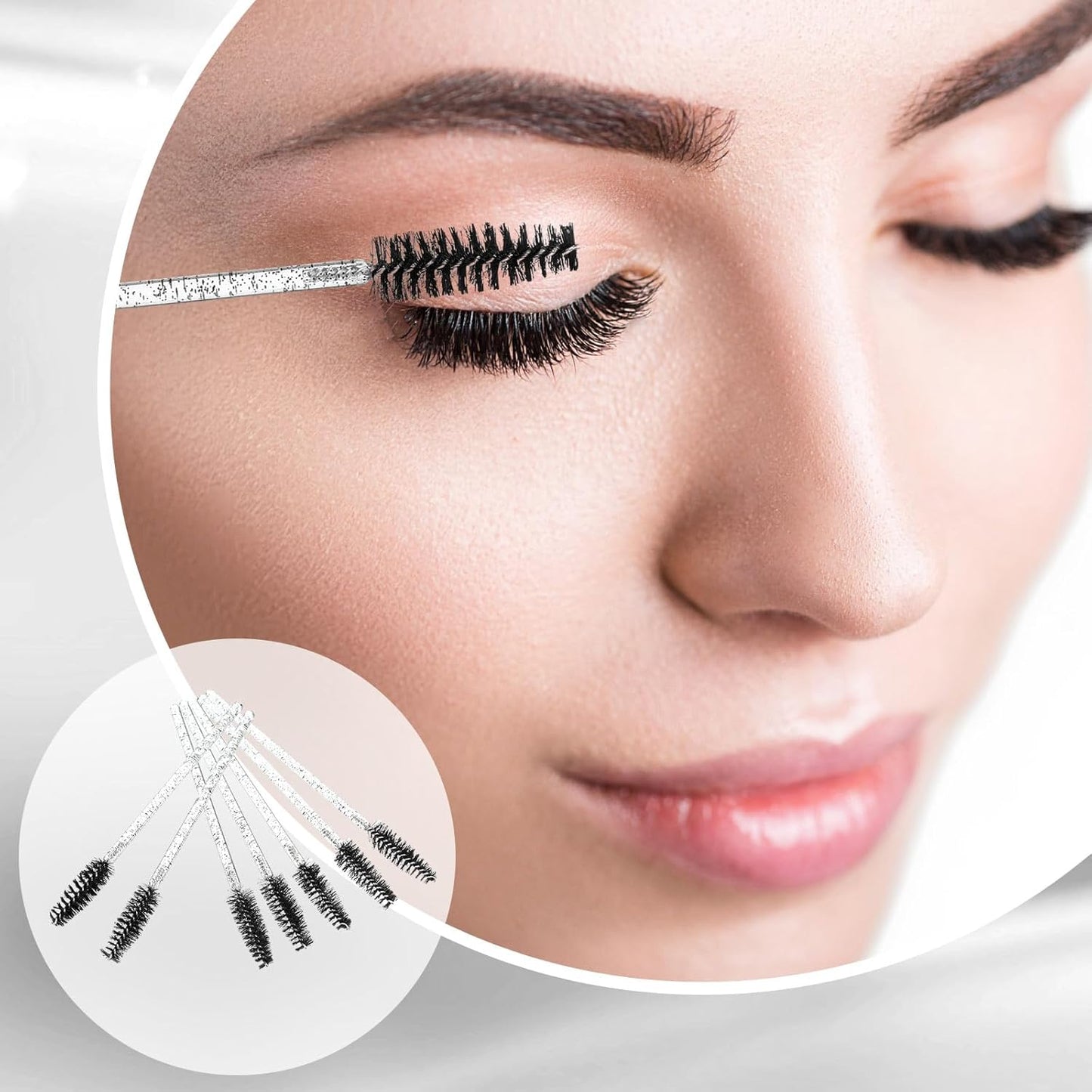 Skylety 1000 Pcs Disposable Mascara Wands Bulk Mascara Eyelash Brush Spoolies Makeup Applicator Eyelash Wands for Eye Lash Extension, Eyebrow Comb, 3.9 x 0.2 x 0.3 Inch (Black,Glitter)