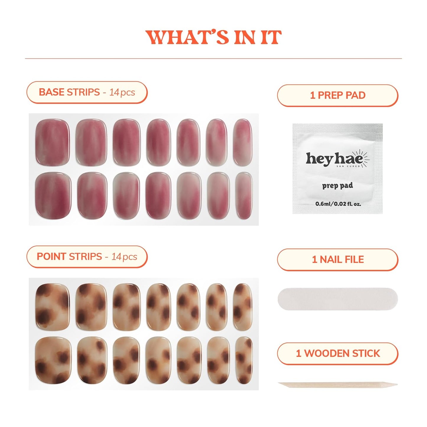 Semi Cured Gel Nail Strips | No LED Lamp Needed | Summer, Marble, Red | Easy Apply & Remove, Salon Quality | Includes 28 Strips, 1 Prep Pads, Nail File & Wooden Stick - Hey, She Ate