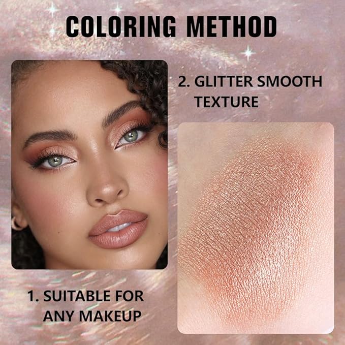 evpct Rose Gold Single Eyeshadow Palette Makeup for Older Women, Amber Rush Brown Shimmer Glitter Sparkly Cream Eye Shadow Palette Brightener Makeup for Older Women, High Pigment Monochrome Eyeshadow