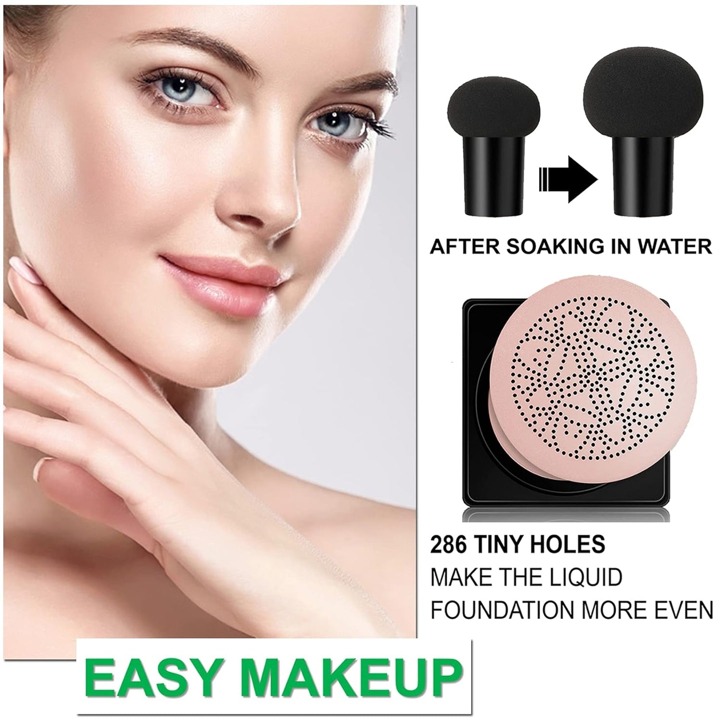 Mushroom Head Air Cushion CC Cream Foundation BB Cream Foundation Makeup Moisturizing CC Cream Liquid Foundation,Concealer Lasting Makeup Foundation Even Skin Tone Makeup Base Primer(Ivory)