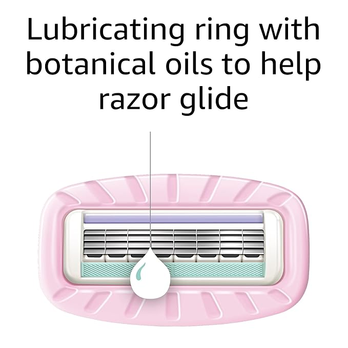 Amazon Basics Women's 4 Blade Razor for Women, Fits AmazonBasics & Venus Handles, Moisturizing Surround, 4 Count, Includes 1 Handle, 2 Cartridges & 1 Shower Hanger, Pink (Pack of 2)