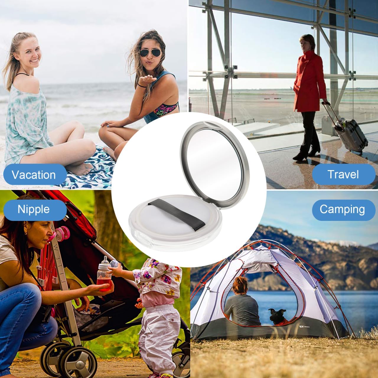 Beaupretty Powder Compact Container Plastic Empty Makeup Loose Powder Case with Puff and Elasticated Net Sifter Vintage Mirror, 2PCS