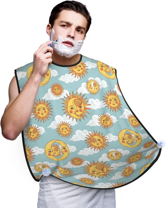 Waterproof Grooming Apron, Non-Stick Beard Bib with Suction Cups, for Tarot Card Astrology Magic Crescent Moon Sun Astrology