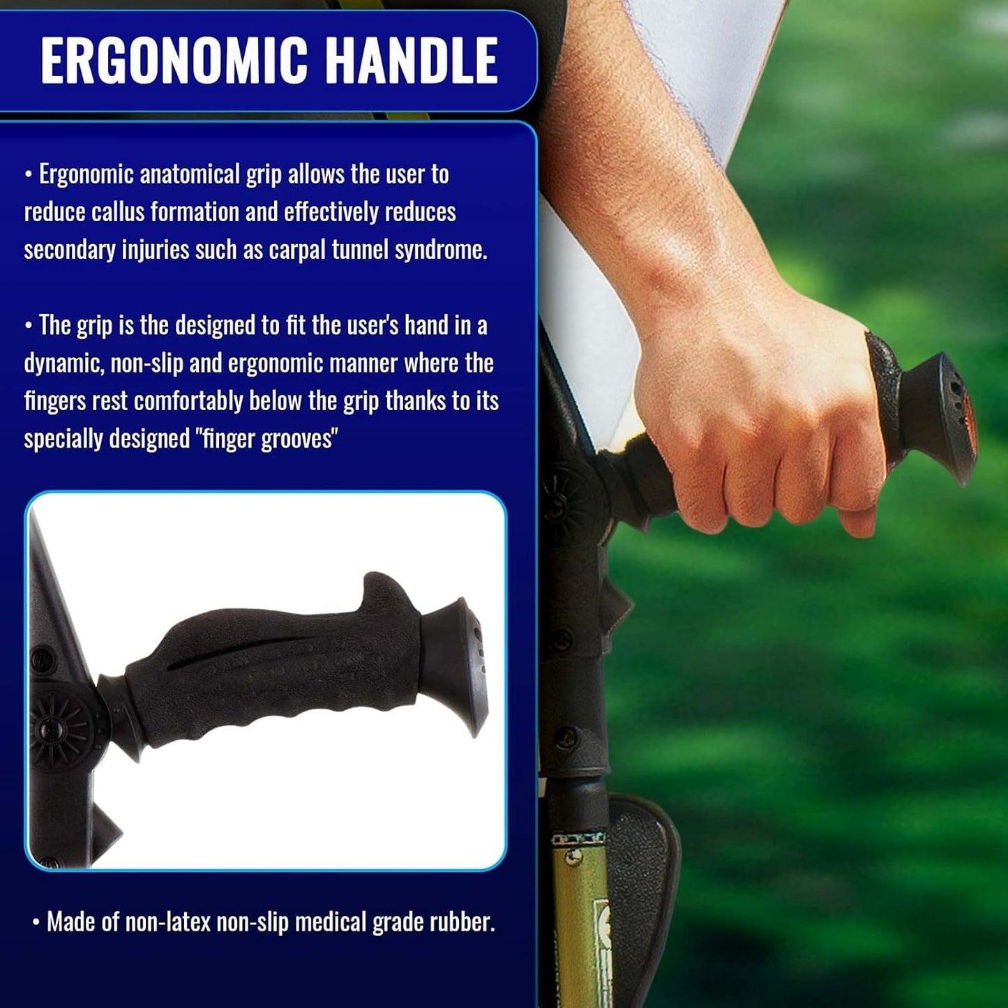 7G Ergonomic Crutch/High Performance Perfect Cane- Single Unit Ergobaum That Acts As a Extra Balance Strong Performance Walking Companion