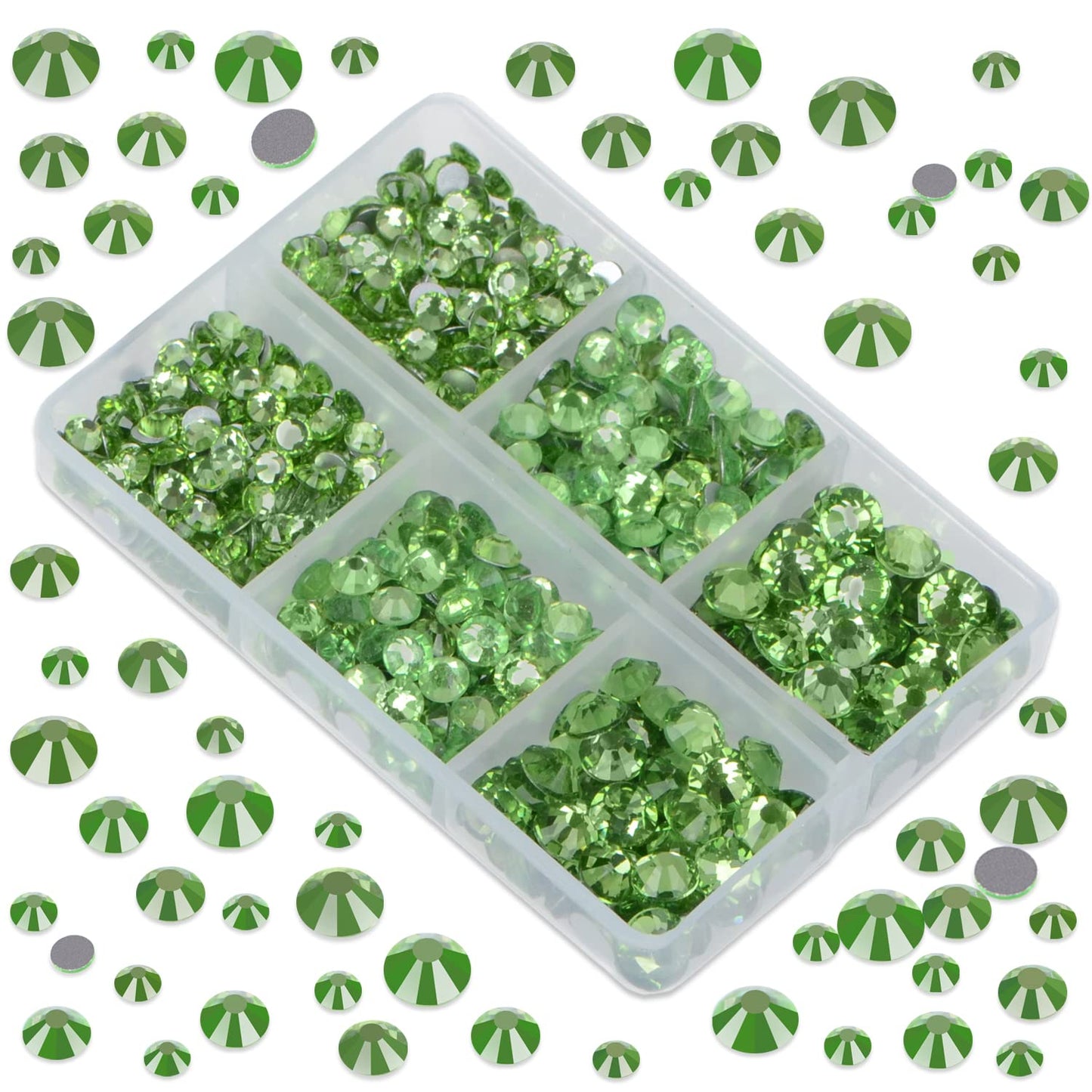 LPBeads 6000 Pieces Light Green Non Hotfix Rhinestones 6 Sizes Round Crystal Glass Flat Back Rhinestones with Tweezers and Picking Pen for Nail Art Crafts Bags DIY
