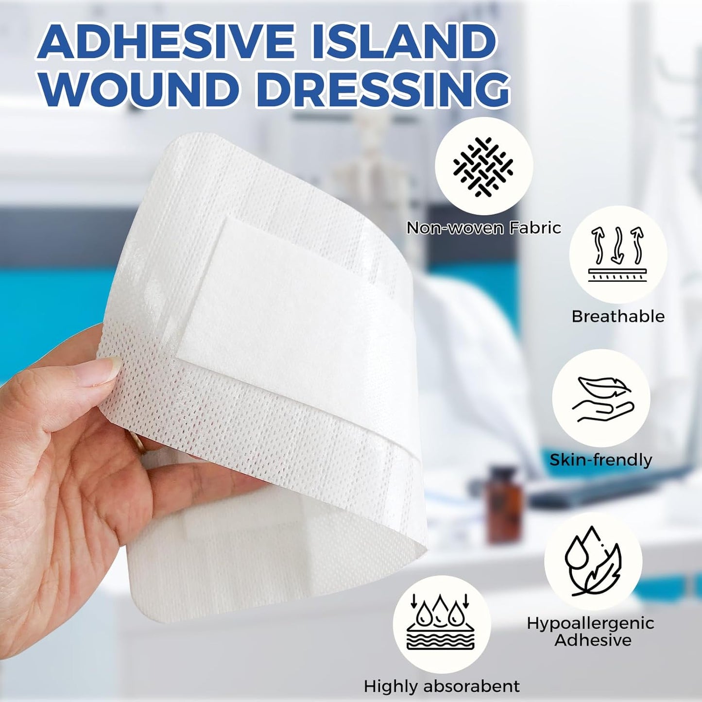 Island Dressing Bordered Gauze 4"x10", 50 Individually Packed Non-Stick Pad in Center with Adhesive Border,Soft Absorbent Medical Grade Dressing Gauze Pad for Wound Care and First Aid