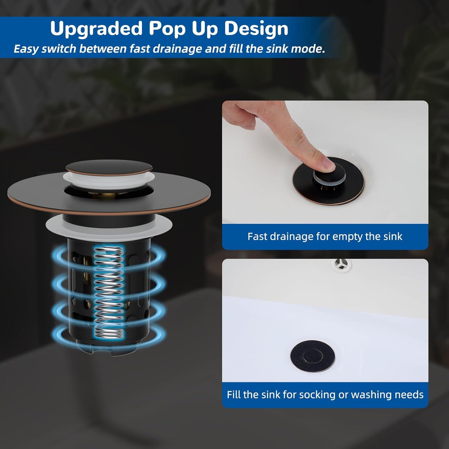 Hibbent Upgraded 3 in 1 Bathroom Sink Drain Strainer, Universal Pop Up Stopper with Removable Stainless Steel Filter Basket Hair Catcher, Sink Plug for 1.1''~2.36'' Basin, Oil-Rubbed Bronze