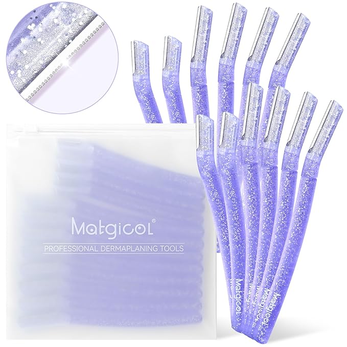 Women’s Dermaplane Razor for Face & Eyebrow - Anti-Cutting Japanese Blades for Eyebrow and Facial Hair Removal, Achieve Silky Skin and Perfect Brows (Purple, 12 Count)
