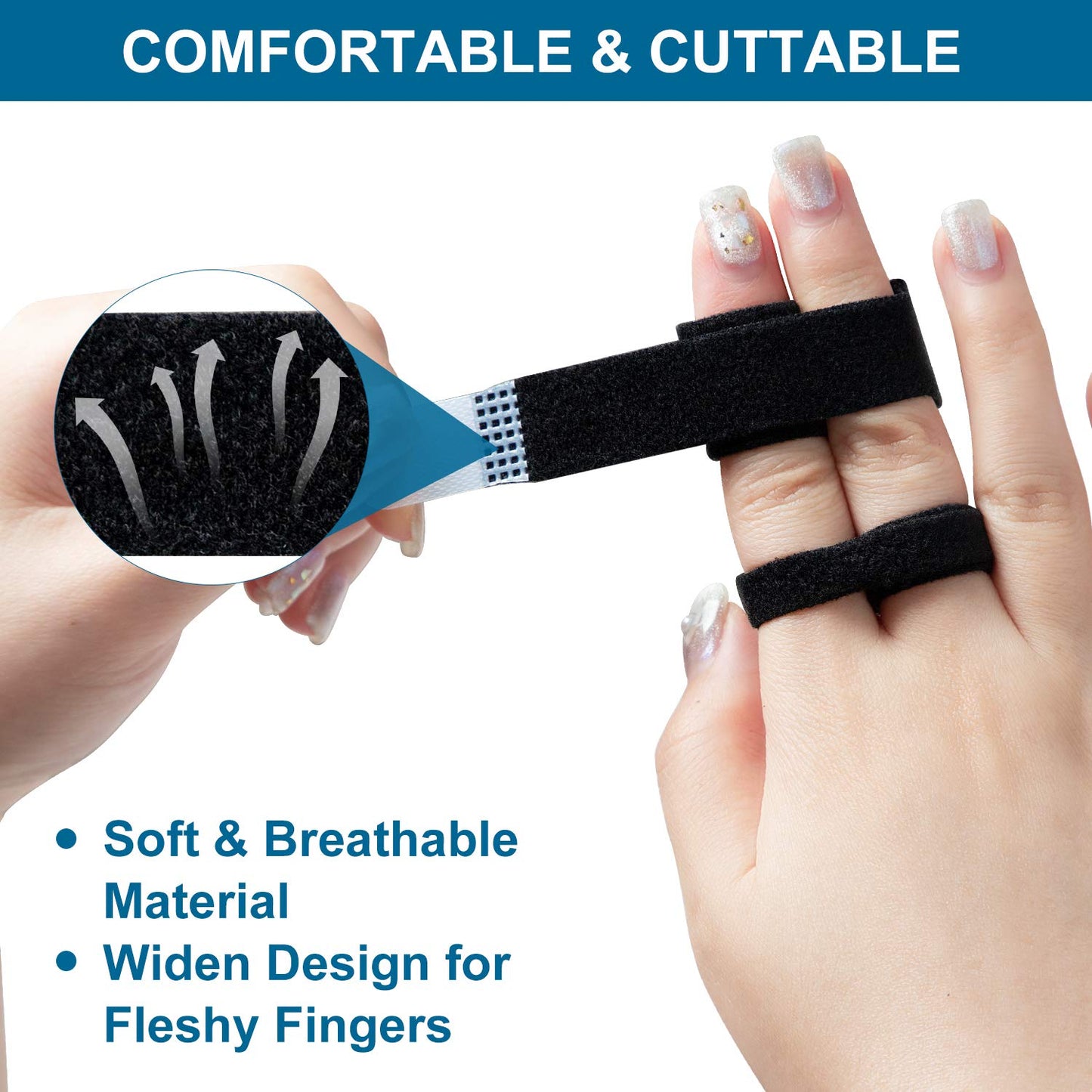 Sumifun Buddy Finger Wraps, Pack of 10 Finger Tapes for Broken, Sprained, Fractured Finger, Finger Straps for Jammed, Swollen, Dislocated Joint (Black)