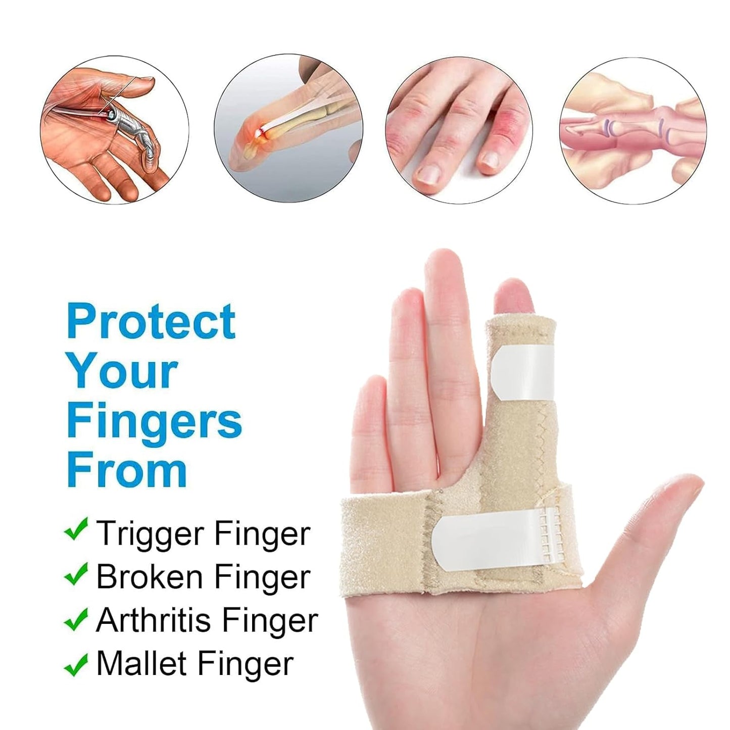 Sumifun Finger Brace, Trigger Finger Splint for Index Middle Ring Pinky Finger Arthritis Pain, Tendon Injury, Broken Mallet Finger Stabilizer Supports for Dislocated Knuckle Immobilizer Wrap,Khaki