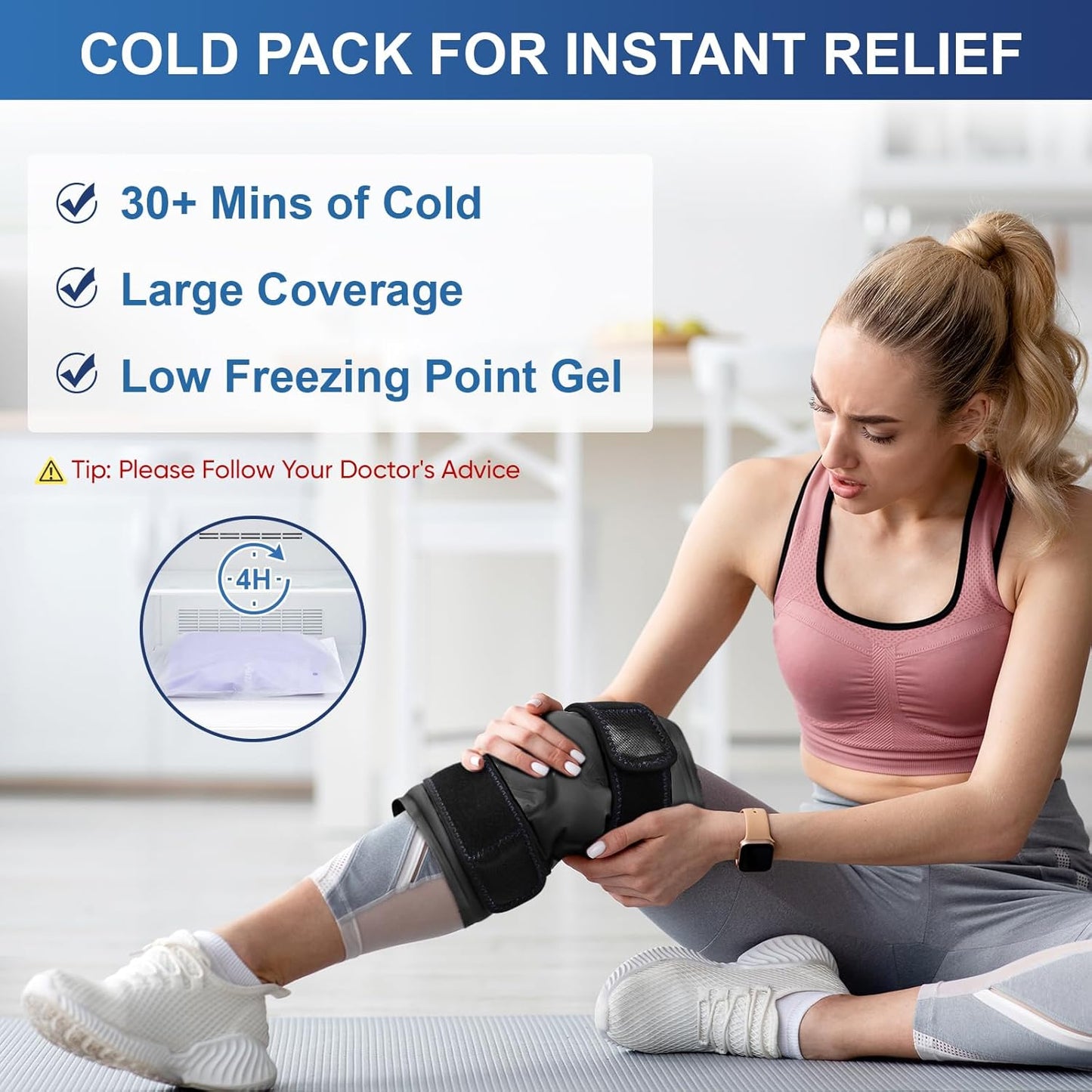 APEXUP Ice Pack for Knee Pain Relief, Large Reusable Wrap After Surgery, Flexible Gel Cold Pack for Injuries, Pain Relief for Back, Shoulder, Elbow, Ankle and Leg (Black, XXL, 1PK)