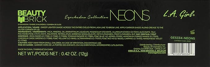 L.A. Girl Beauty Brick Eyeshadow Collection, Neon GES334A