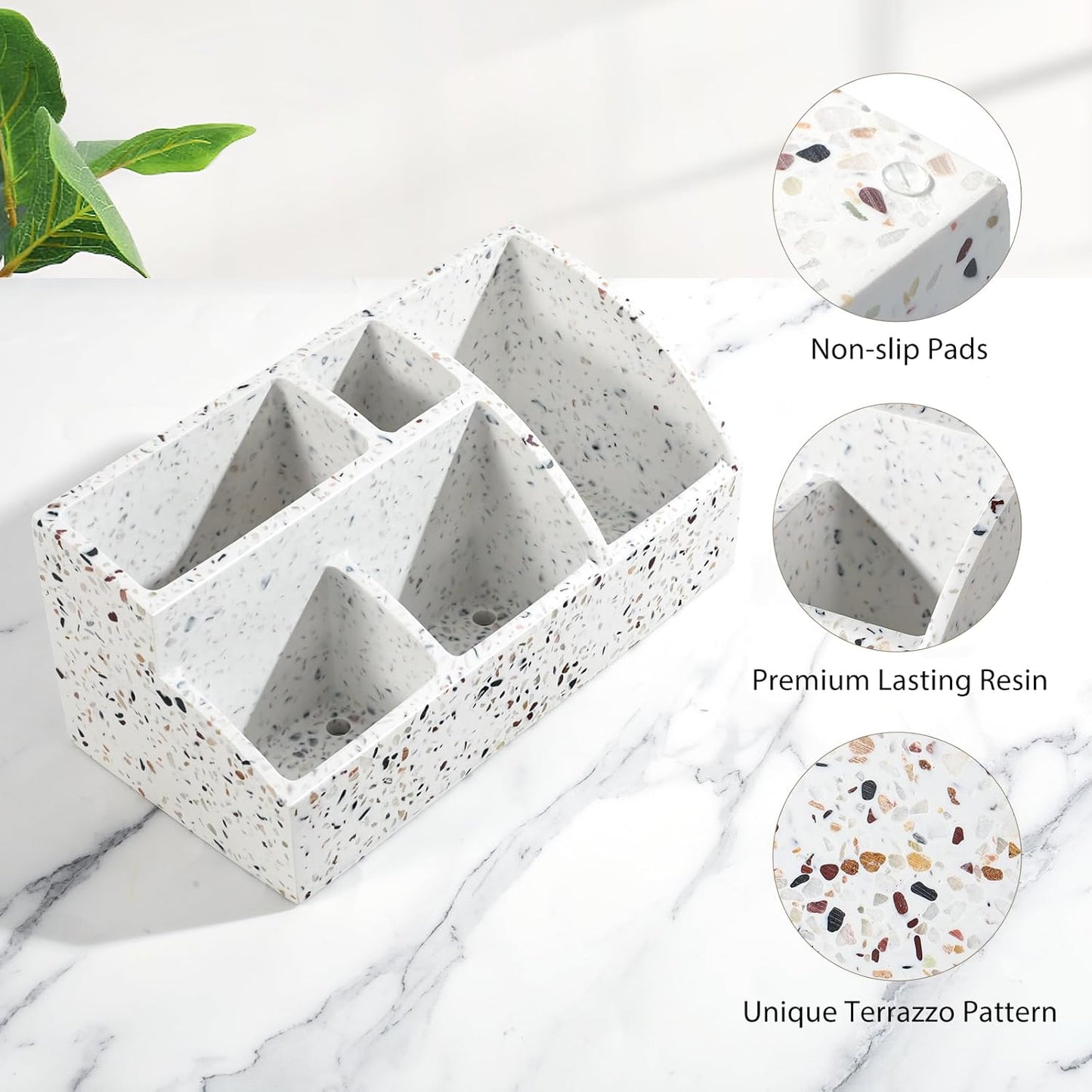 Luxspire Bathroom Counter Organizer, Toothbrush Holder for Bathroom 5 Slot, Large Bathroom Countertop Organizer Storage Bathroom Accessories for Toothbrush Toothpaste, Terrazzo