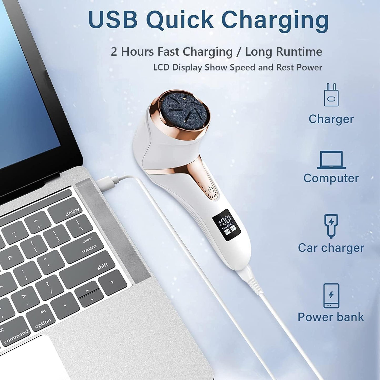 Hoxida Electric Callus Remover for Feet (with Dander Vacuum Cleaner), Quartz, Rechargeable Foot Pedicure Tools Foot File, Professional Foot Care Kit Deadskin Remover with 3Heads&2Speed,LCD Display