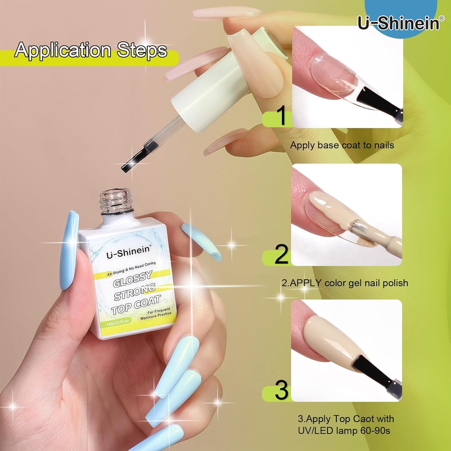 Glossy Strong Nail Top Coat Gel, Protective Supper Shiny Long-lasting No-Scratches Not Easy to Stain Colours, New Technology Nail Manicure Soak Off Nail UV/LED Lamp DIY Nail Art