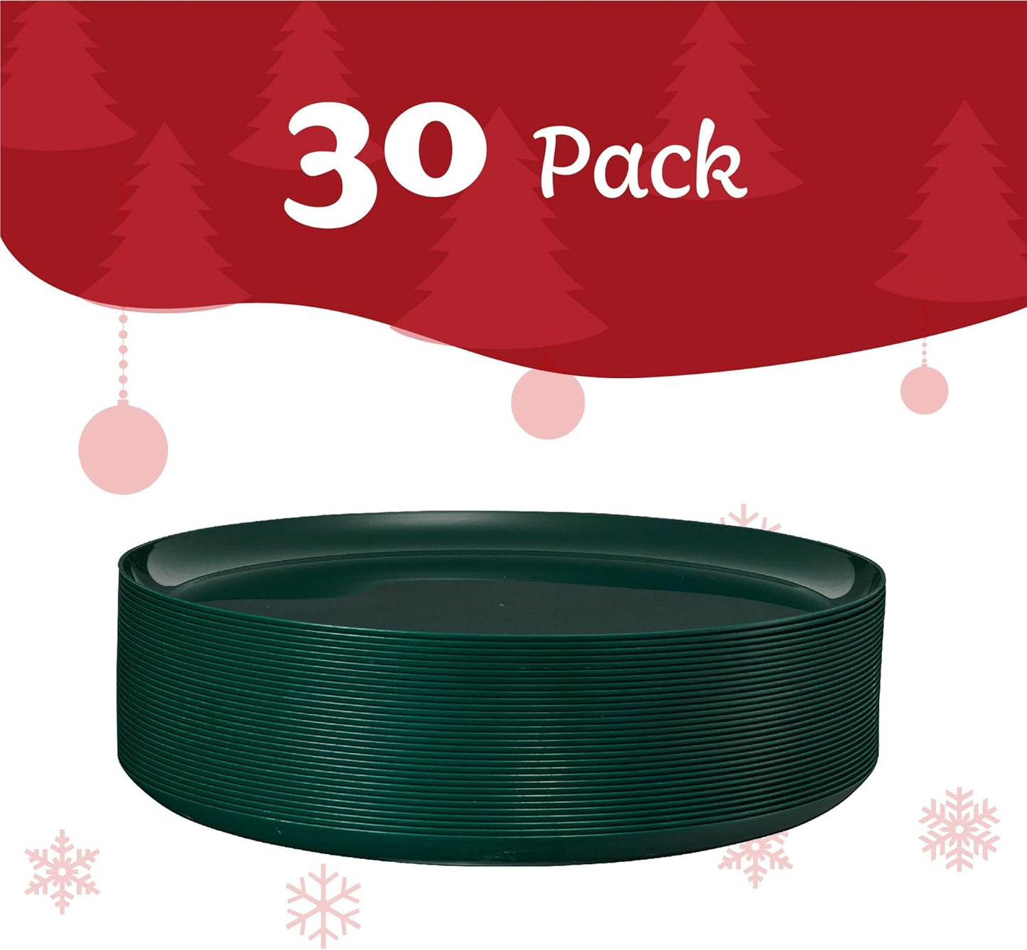 PLASTICPRO [30 Pack 10.7'' Christmass Green Plastic Party Plates Edge Collection Premium heavyweight Elegant Disposable Tableware Dishes