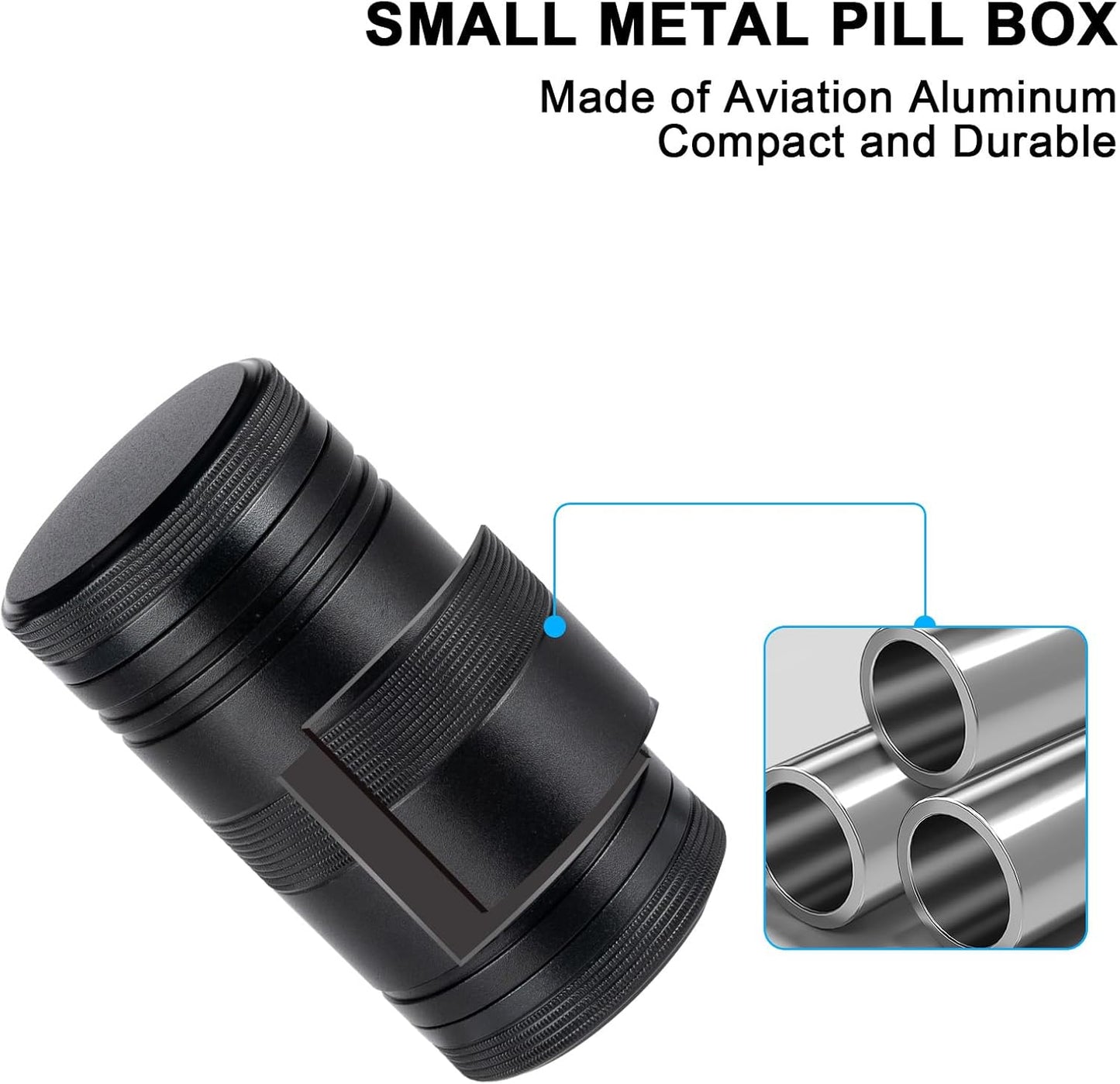 Metal Pill Box 2 Times a Day - Portable Waterproof Small Pill Case (AM PM), Travel Daily Pill Container, Compact Pill Holder Medicine Organizer for Pills/Vitamin/Fish Oil/Supplements, Black