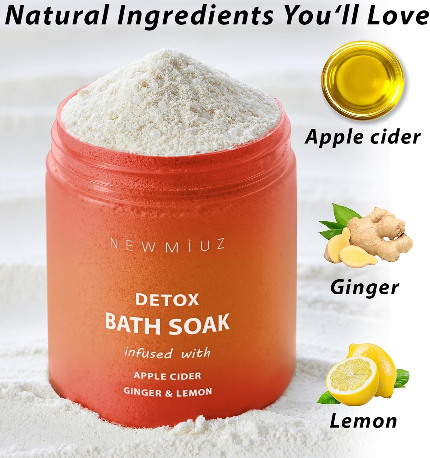 Luxury Bath Salts with Apple Cider Ginger Lemon Essential Oils for Healthy Skin Detox Foot Soak Body Care Muscle Recovery Aromatherapy Selfcare Gift
