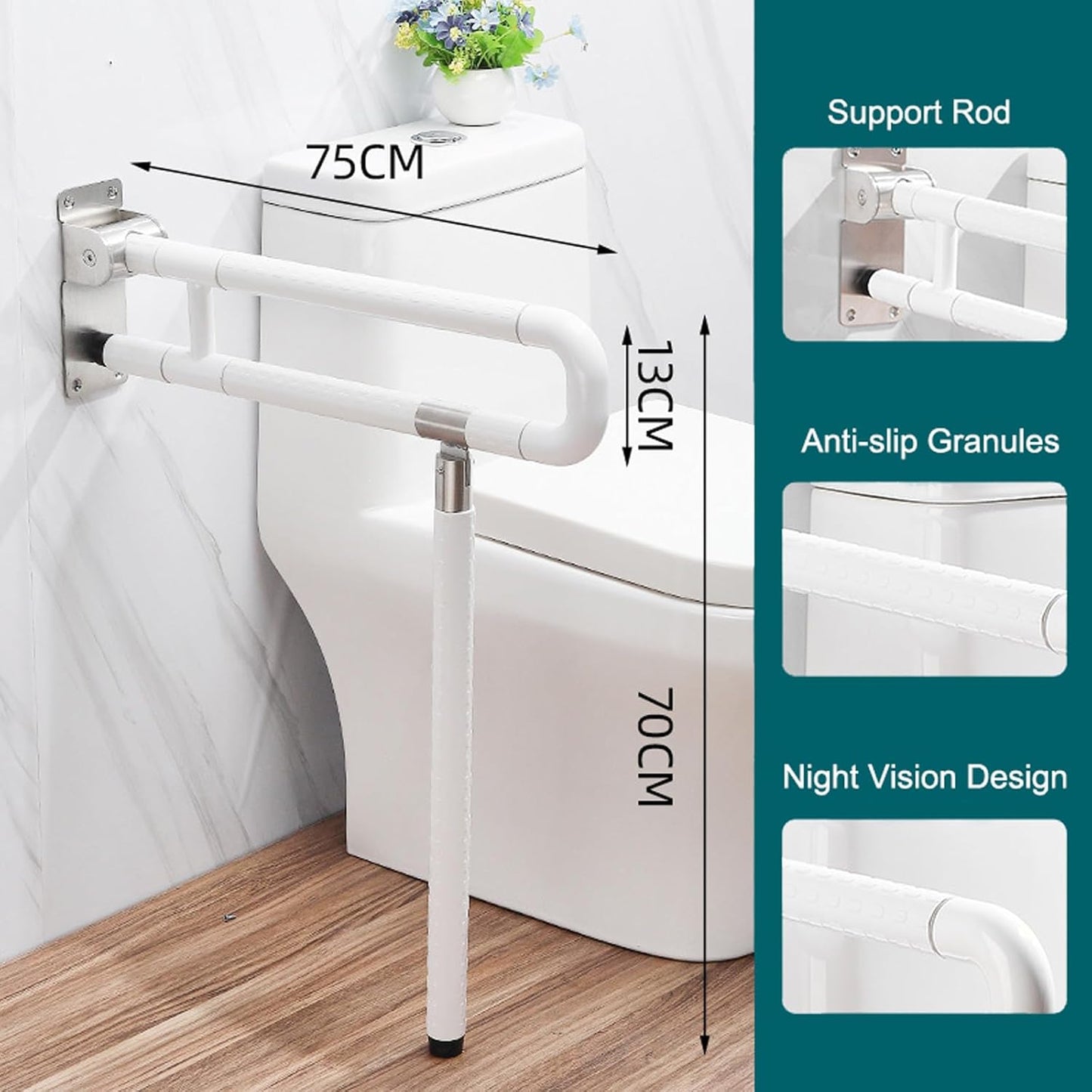 INNOLIFE Handicap Grab Bars Rails, 29.5 Inch Foldable Toilet Grab Bar Flip Up Safety Rails Anti-Slip Grip Shower Assist Aid Safety for Elderly Pregnant Women Disabled Bar, White