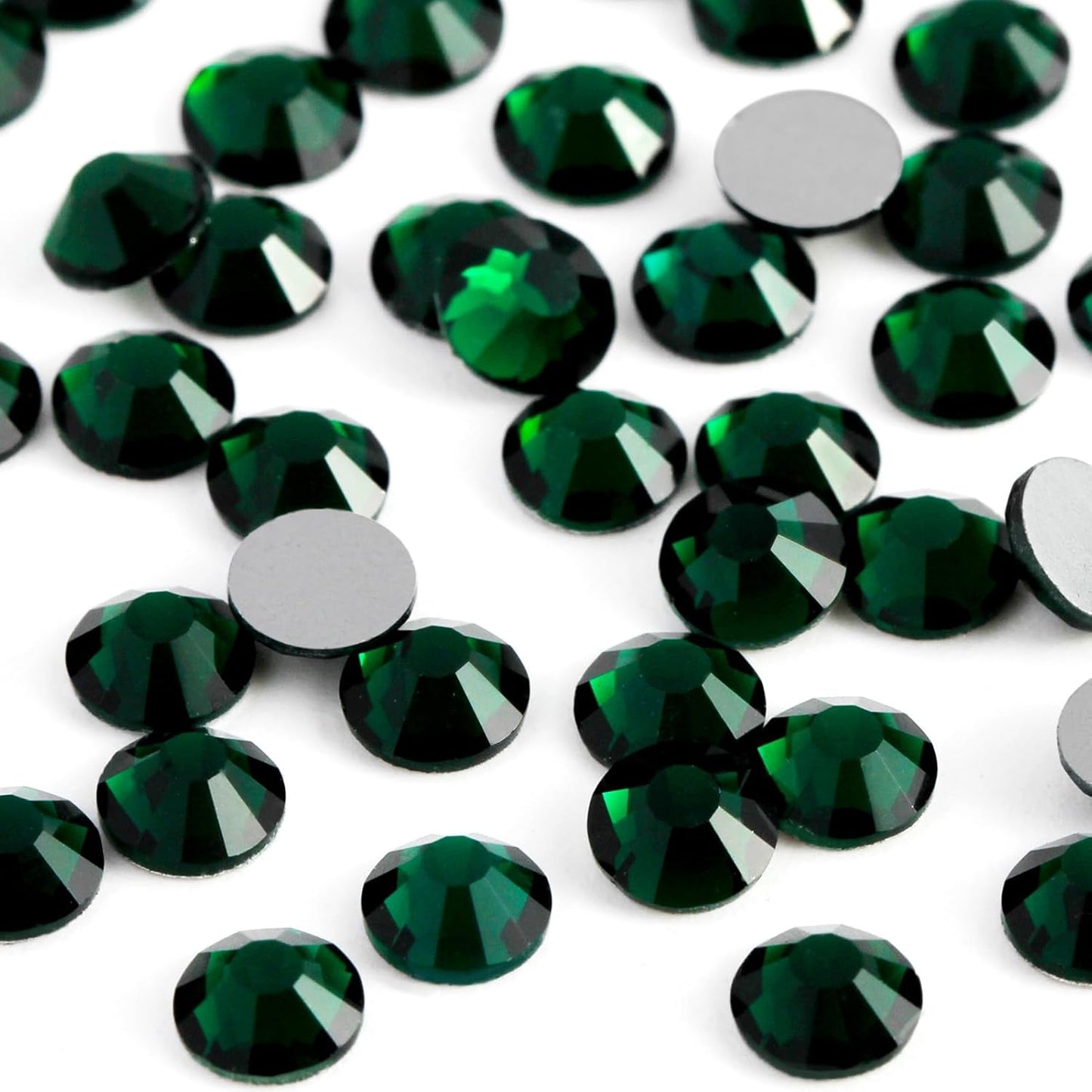 3000PCS SS10 Flatback Rhinestones | 12-Facet Diamond-Cut Glass Gems for Nail Art, Clothing, DIY Crafts |Glue-On Decoration Stones with Silver Backing(Emerald)