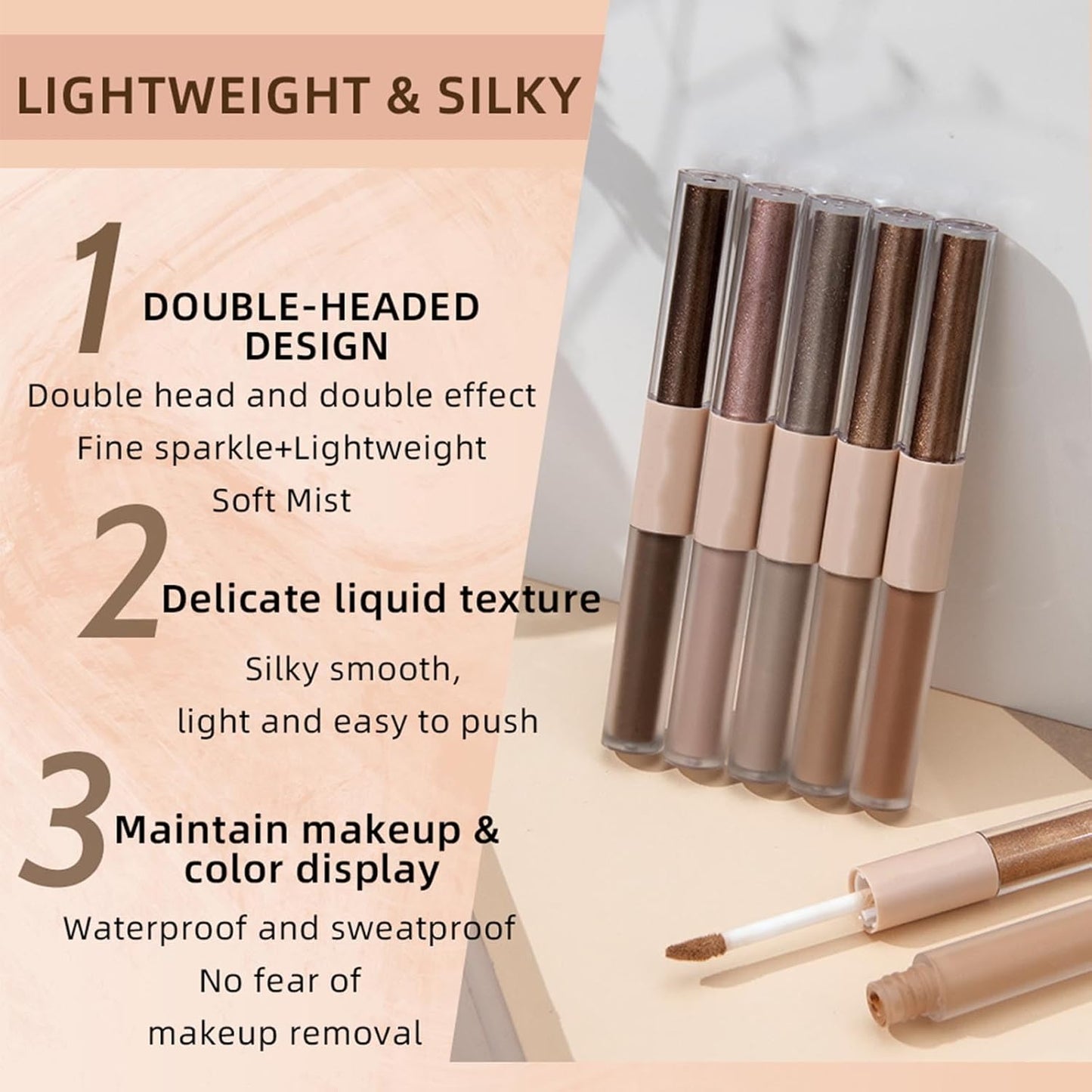 Metallic Brown Liquid Eyeshadow Matte Glitte Eyeshadow Sticks For Eyes Pencil Primer Base Quick Drying Waterproof Long Lasting Highlight Stick Shadow Pen Eye Makeup(#6)