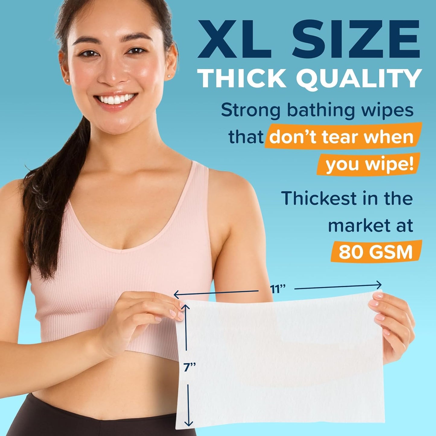 Body Wipes For Adults Bathing No Rinse 50pc XL - Ultra Thick Shower Wipes For Men Women - Hygiene, Personal Cleansing & Camping Essentials, Elderly Care, Travel, Incontinence Disposable