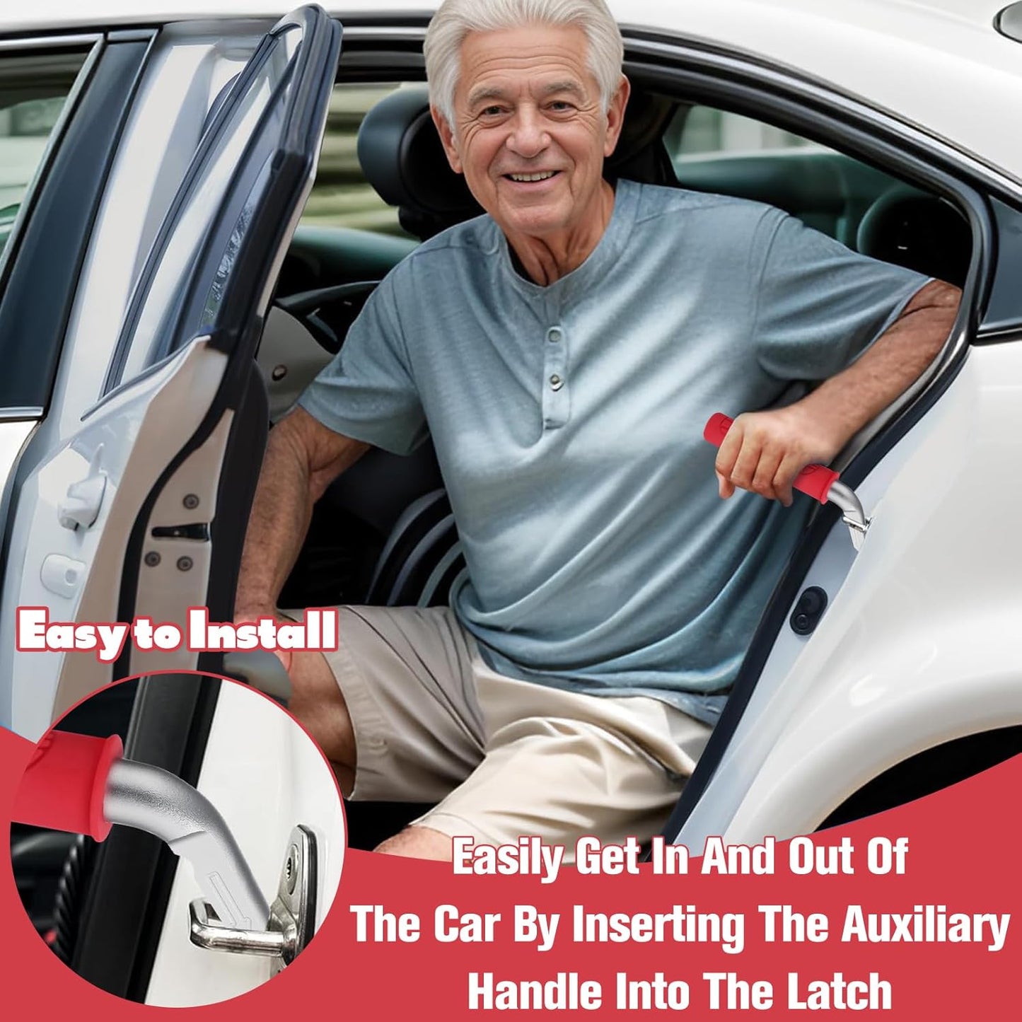 Car Door Handle for Elderly, Car Handle Assist for Elderly Car Door Handle, Car Cane Vehicle Support Handle, Car Headrest Grab Handle, Car Rear Seat Back Roll Bar Grip Handle