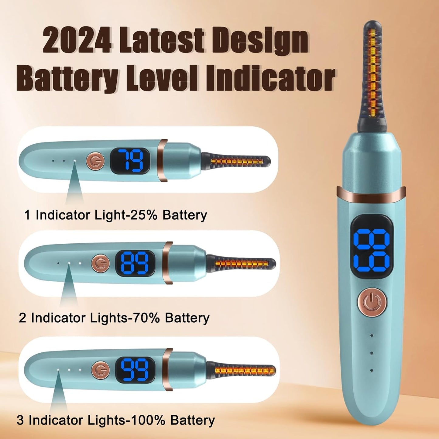 Heated Eyelash Curlers with Battery Indicator, Electric Eyelash Curler 3 Temperature Modes LED Display USB Rechargeable Makeup Tools, Heated Lash Curler Ideal Christmas Gift for Women LS423