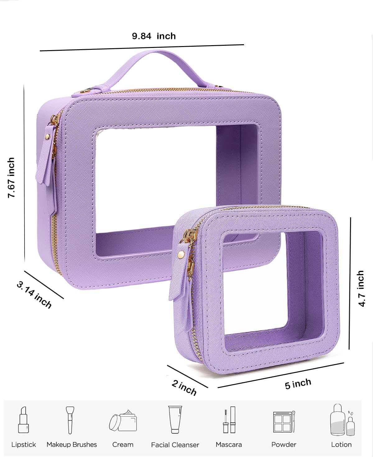 Travel Clear Makeup Bag Set, TSA Approved Cosmetic Bag Case with Zipper Portable Makeup Pouch Toiletry Bag Women Traveling Cosmetic Organizer Storage Bag Car Organizer Car Essentials for Women