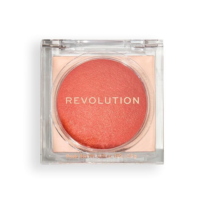 Revolution, Beam Bright Blush, Blendable & Buildable Face Powder Blush, Luminous Finish for Radiant Cheeks, Vegan & Cruelty-Free, Orange Crush, 0.09 Oz