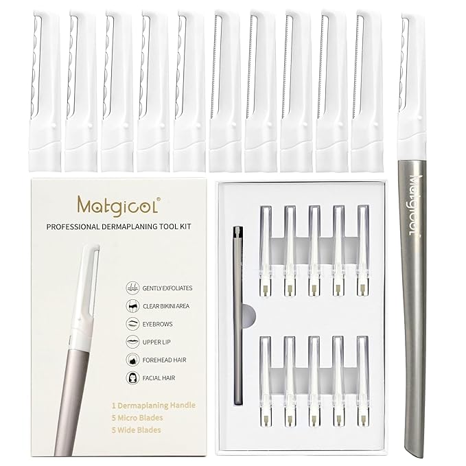 Dermaplaning Razor for Face - 10 Blade Refills, Dermaplaning Tool for Face Help Exfoliate and Smooth Skin, Easy-to-Use Facial Razors, Eyebrow Razor & Peach Fuzz Removal for Beauty