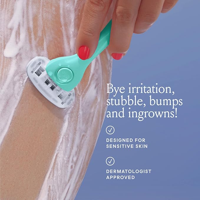 Billie Razors for Women Shave Kit – Razor + 4 x 5-Blade Razor Refills + Magnetic Holder – Minty