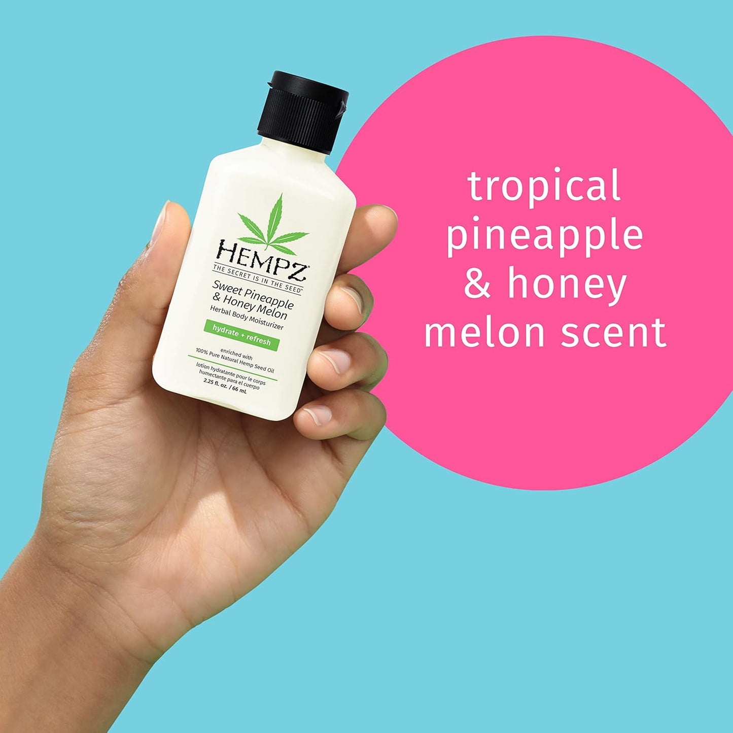Hempz Sweet Pineapple & Honey Melon Moisturizing Skin Lotion, Hemp Seed Herbal Body Moisturizer with Jojoba, Natural Extracts, Vitamins A and E, 2.25 oz