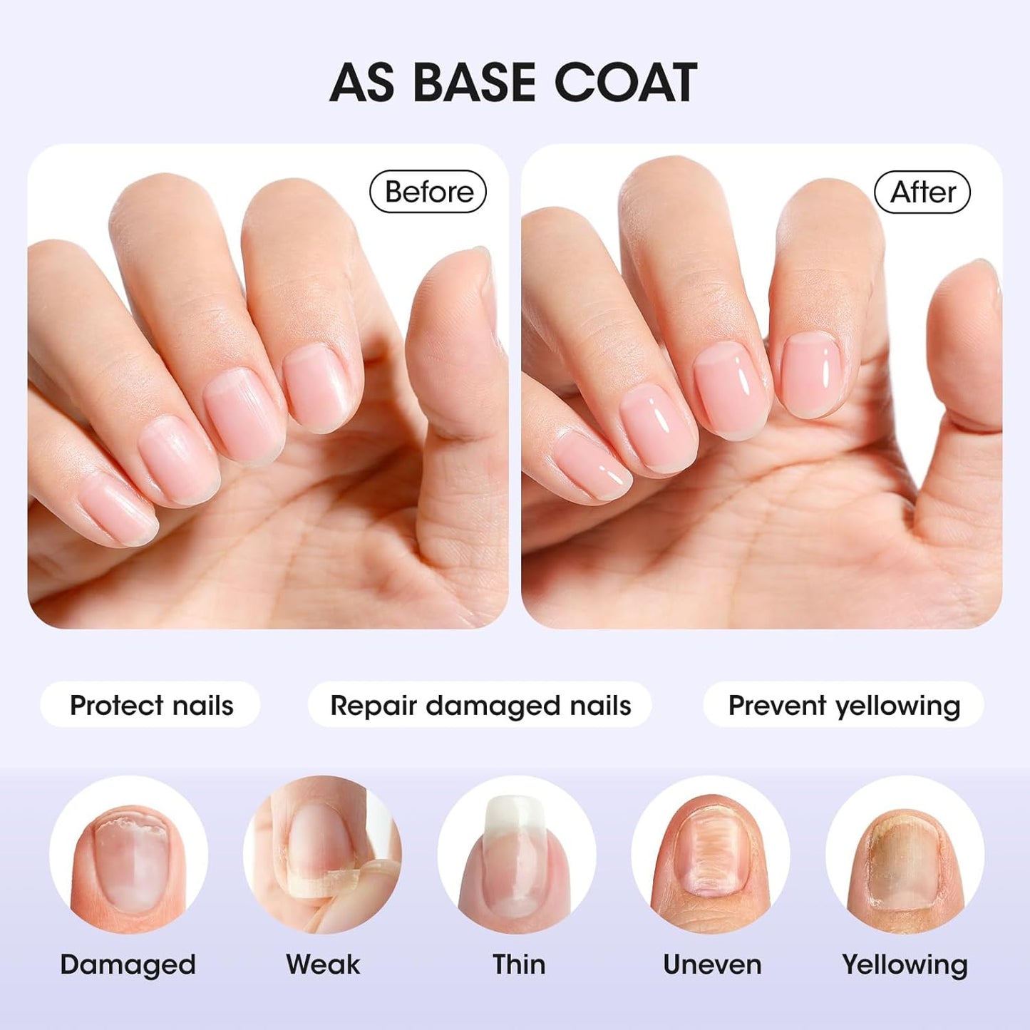 GELLEN 3-In-1 Clear Nail Polish Base Top Coat, Nail Strengthener and Growth, Hydrate Strengthen Nourish Damaged Dry Nails, Keratin & Vitamin E Formula, Air Dry, Hema Free, Non-toxic, Anti-yellowing