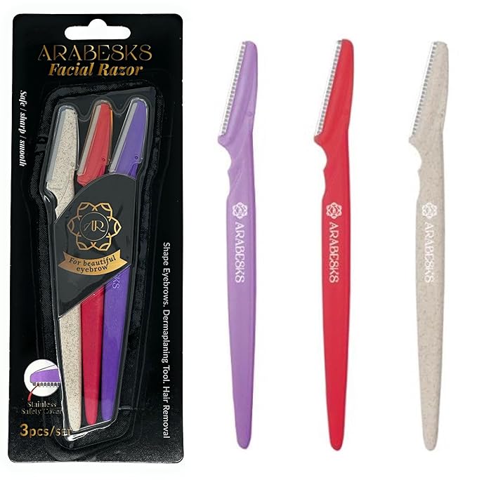 ARABESKS Dermaplaning Tool, 3ct | Dermaplane, Face Razors for Women, Eyebrow Razor, Facial Razor, Dermaplaning Razor, Womens Face Razor Peach Fuzz Remover, Eyebrow Trimmer