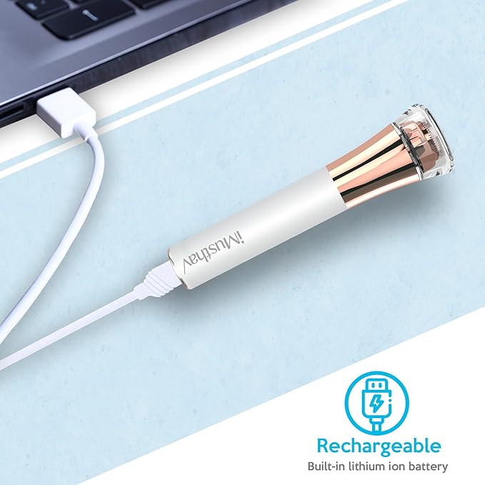 Professional Fast, Precise, Painless Facial Hair, Lips and Chin Remover for Women, USB Rechargeable Facial Epilator, 18K gold-plated hypoallergenic 13mm Dual ring floating head, 360° LED light