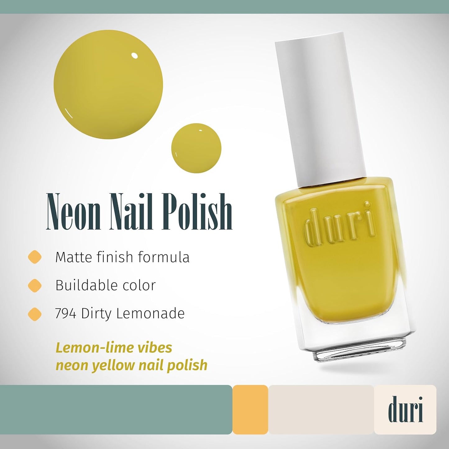 duri 794 Dirty Lemonade - Neon Yellow Nail Polish, Semi Matte, Full Coverage, 0.45 Fl Oz