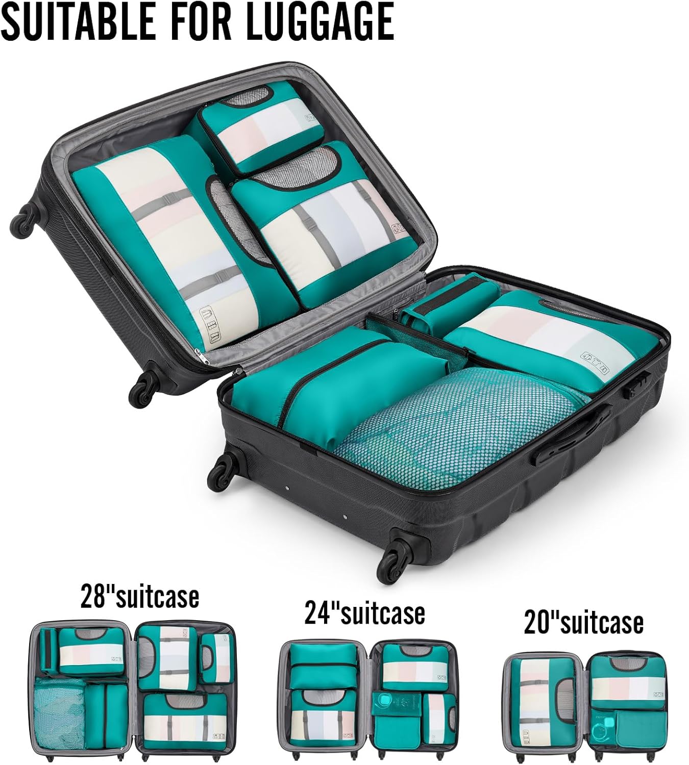 Veken 10 Set Packing Cubes for Kids & Toddler, Airplane Travel Essentials, Beach Vacation & Road Trip Suitcase Organizer Bags Set for Luggage, with Hanging Toiletry & Shoe Bag