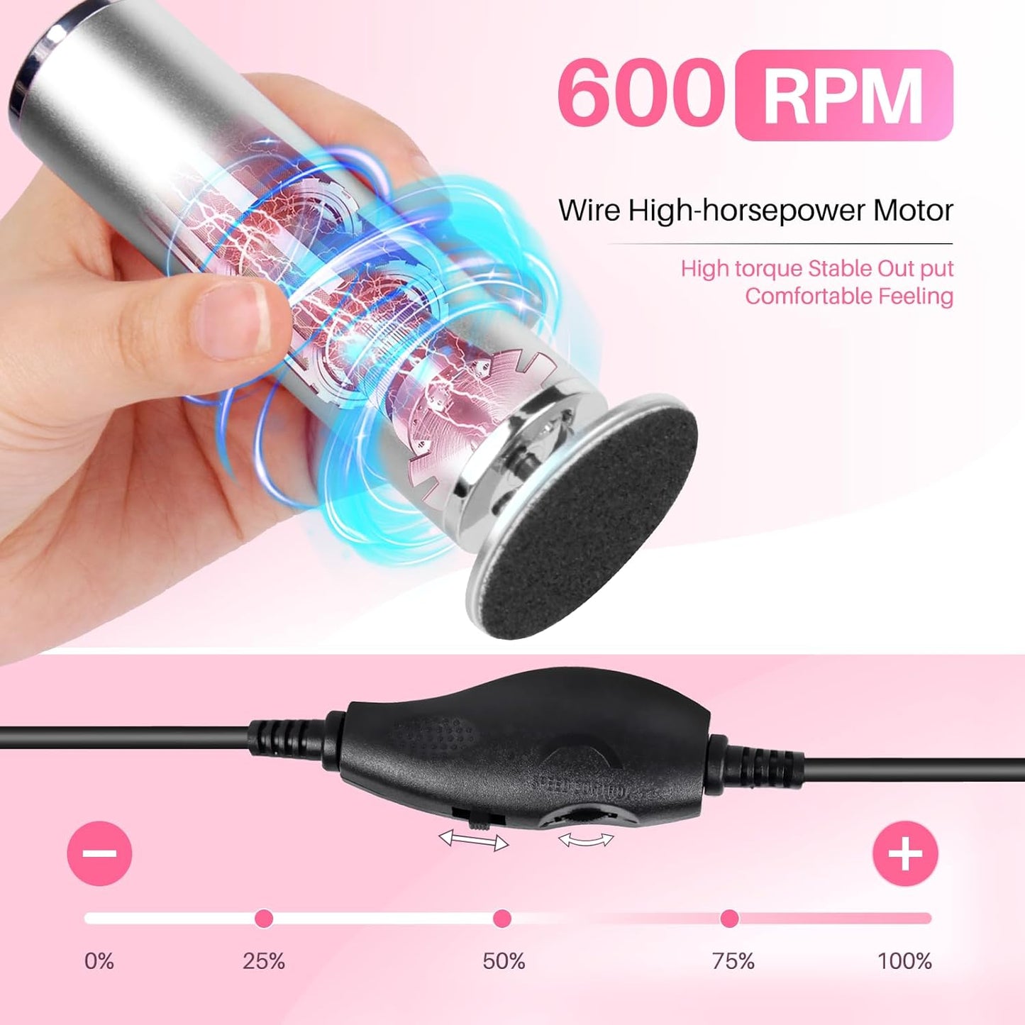 Foot File Callus Remover for Feet: Profesional Pedicure Tool for Summer - Adjustable Speed Electric Foot File Grinder for Skin and Calluses - with 60 Pcs Replacement Sandpaper Disk for Home SPA Salon