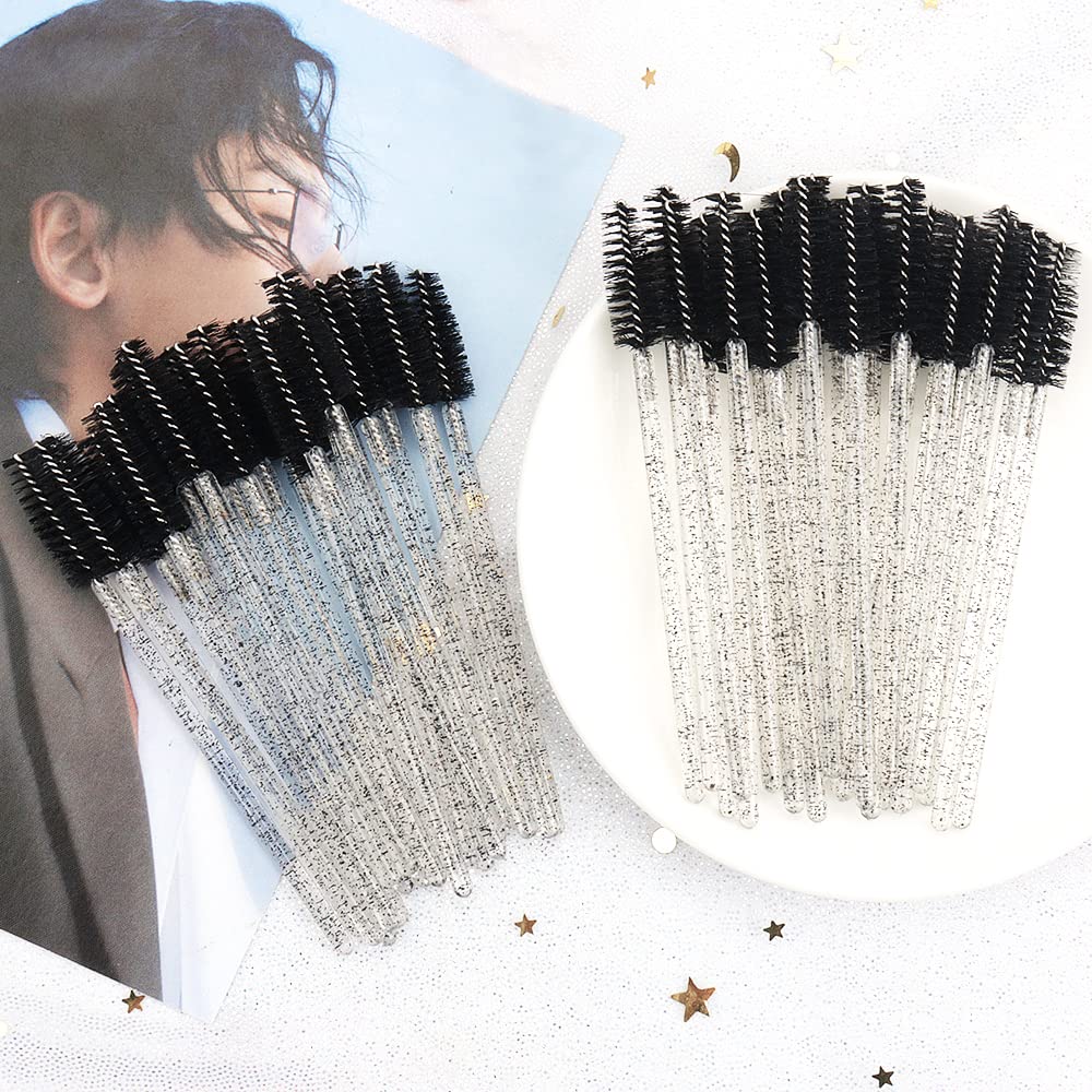 300PCS Disposable Mascara Wands Spoolie Brush Crystal Eyebrow Brushes Eyelash Extension Applicator Makeup Kits.myaokue-up (Black-Black300pcs)