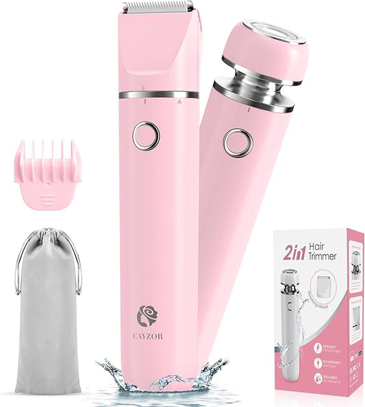 Bikini Trimmer and Shaver Kit for Women - 2-in-1 Wet/Dry Electric Body Hair Trimmer Facial Hair Removal Cordless Waterproof Bikini Shaver Razor for Face Lip Chin Pubic Underarm Legs