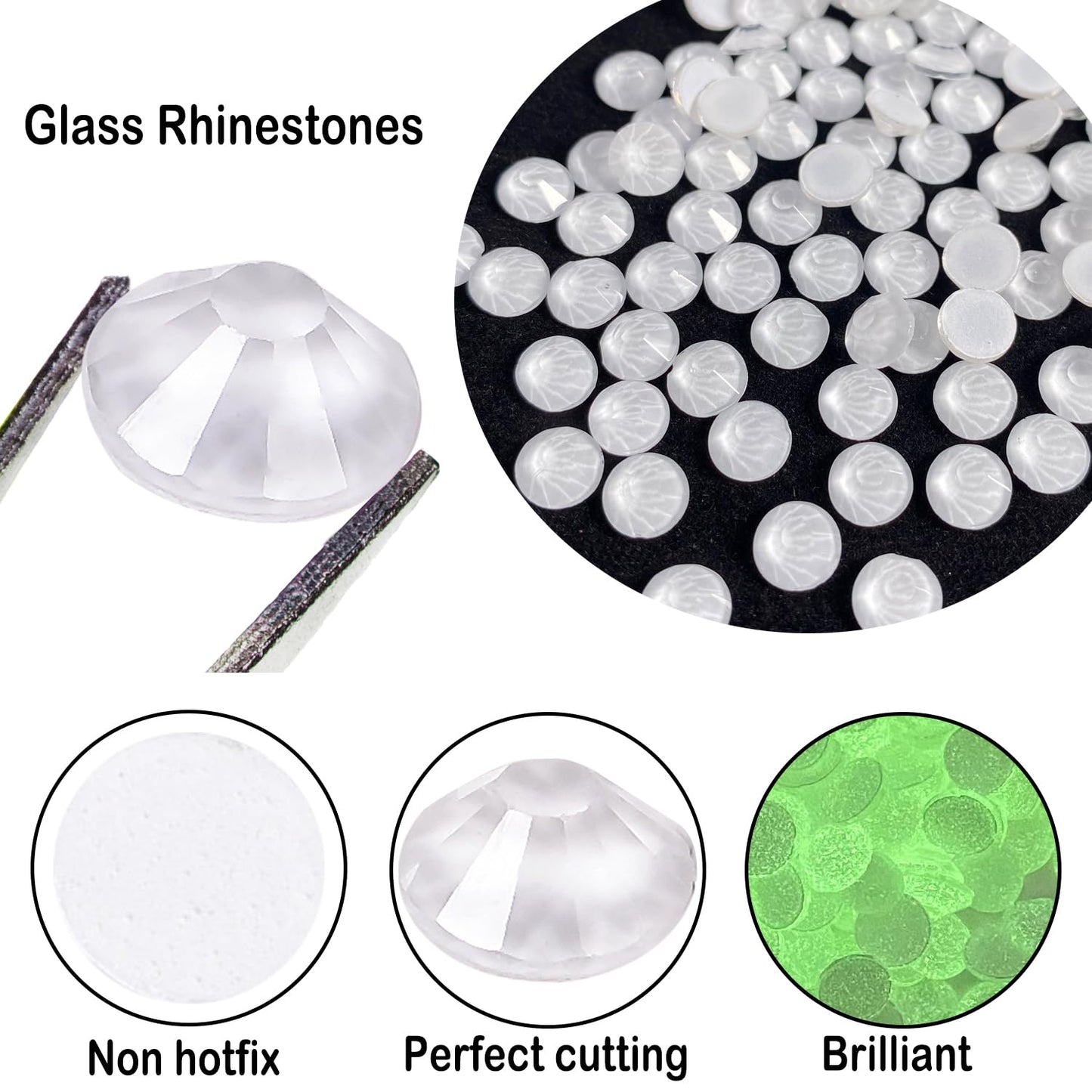 Flatback Glass Rhinestones,Bedazzler Gems 1440pcs Non Hotfix Crystal Rhinestones for Nail Charms Crafts Clothes Tumblers,White Neon,SS16