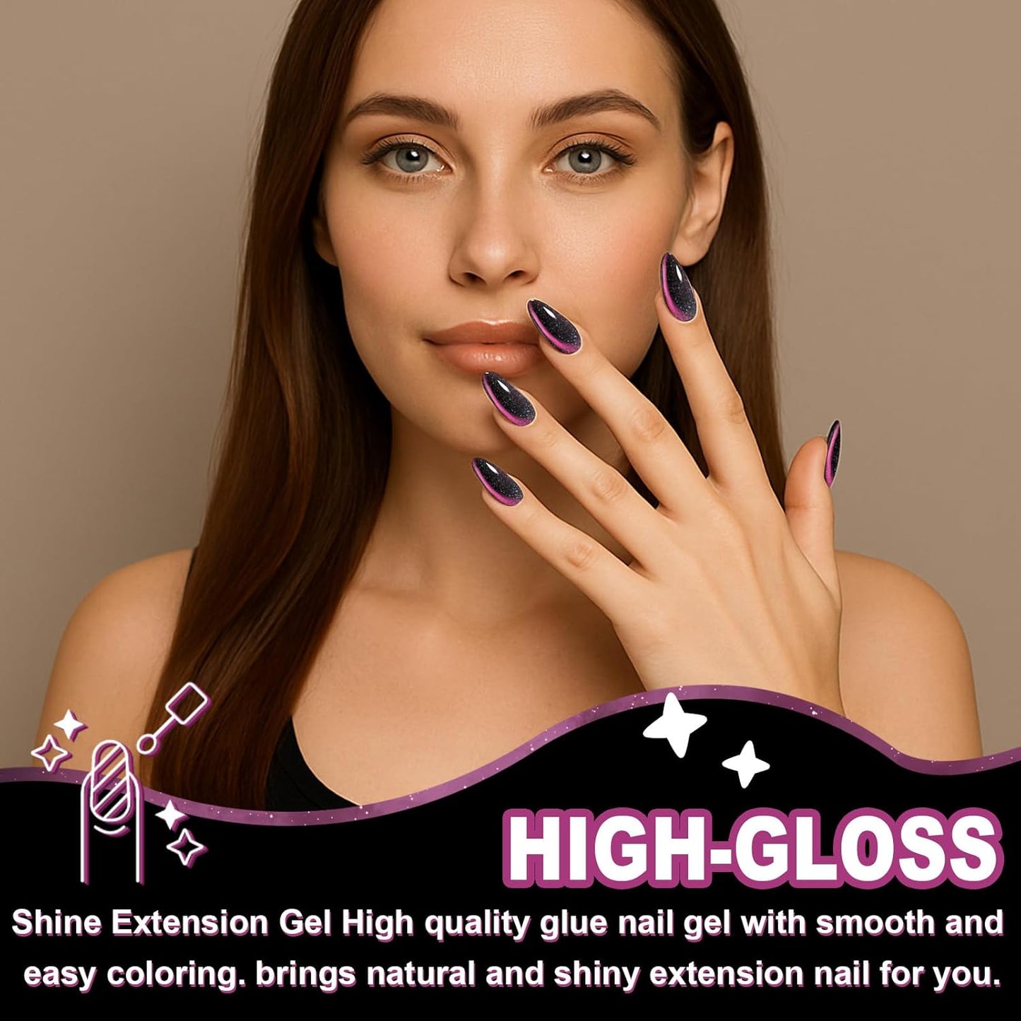 EBANKU Poly Extension Gel, 60g Cat Eye Nails Poly Gel for Beginner & Professional Using, Magnetic Poly Nail DIY Starter for Halloween Nail Art Gift (Purple)