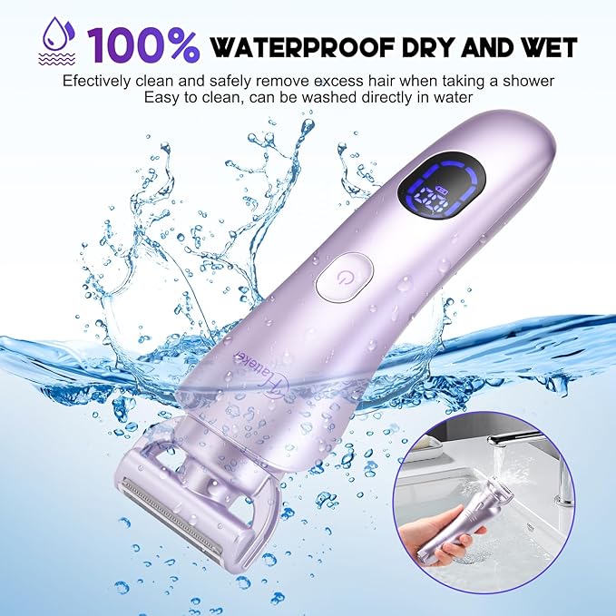 Hatteker Women's Electric Shaver Bikini Trimmer Hair Trimmer for Women LED Display Electric Razor for Legs Bikini Underarm Public Hairs Led Display IPX7 Waterproof Gift for Women (Purple)