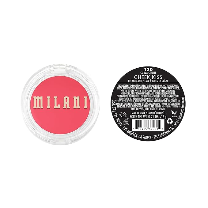 Milani Cheek Kiss Blush Makeup - Blendable & Buildable Cheek Blush, Lightweight Liquid Blusher and Cheek Color (120 Coral Crush)