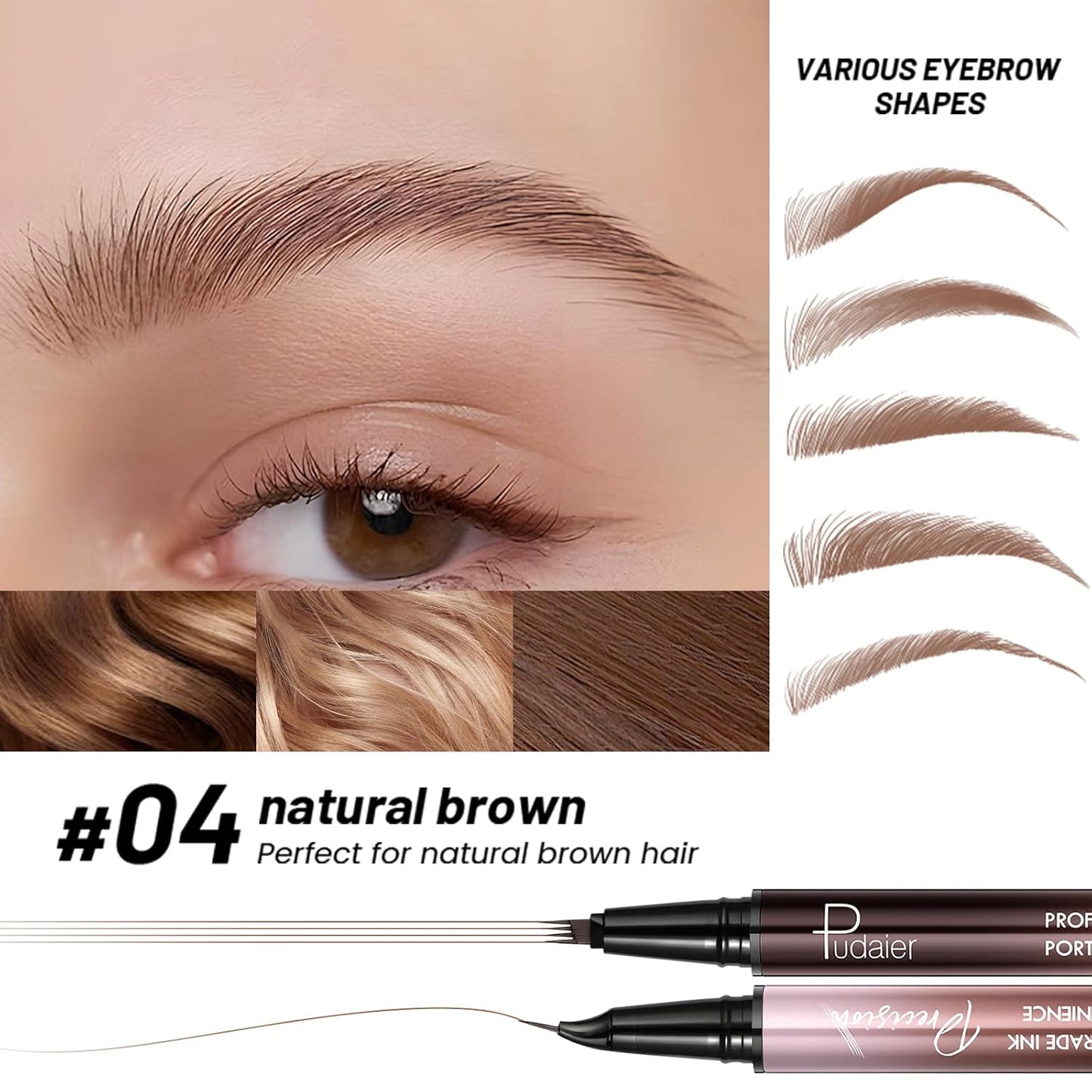 Eyebrow Pen, Waterproof Microblading Eyebrow Pencil, 2-in-1 Dual-Ended 4 Tip Eye Brow Makeup Pen for Women with Precise Curved Brush-Tip Create Natural Hair-Like Brows, Last All-Day (Natural Brown)