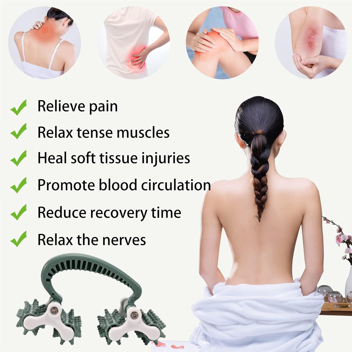 olelo Fascia Blaster, Fascia Blaster for Cellulite, Massage Roller with 20 Wheels for Deep Tissue Myofascial Release, Muscle Roller Stick Relieves Back, Neck, Leg Pain, Green