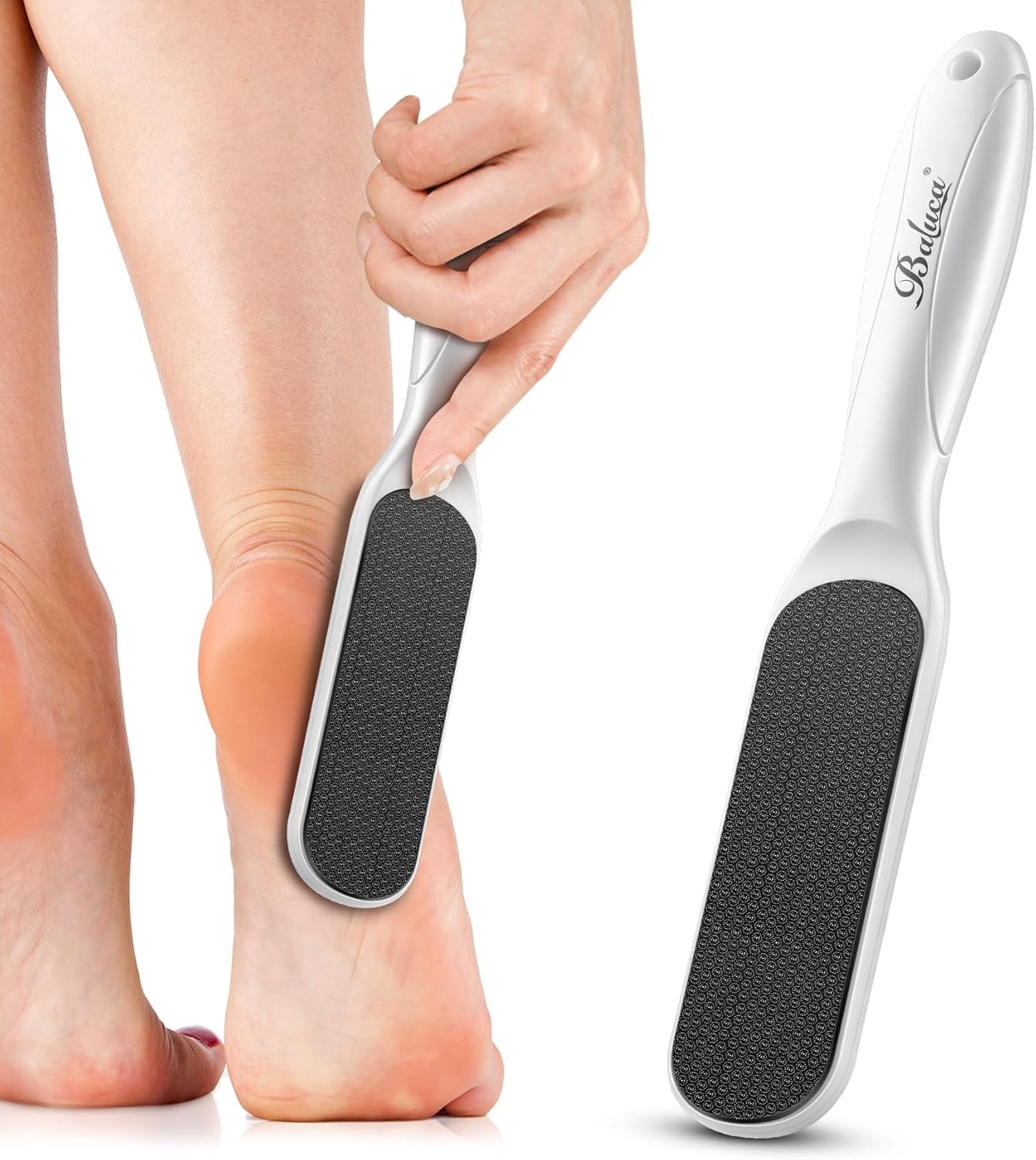 BALUCA Hard Skin Remover Nano Glass Foot File - Foot Callus Remover, Durable Foot Scrubber, Dead Skin Remover, Hygienic Pedicure Tool, Long Lasting Foot Buffer, Soft Smooth Feet, White
