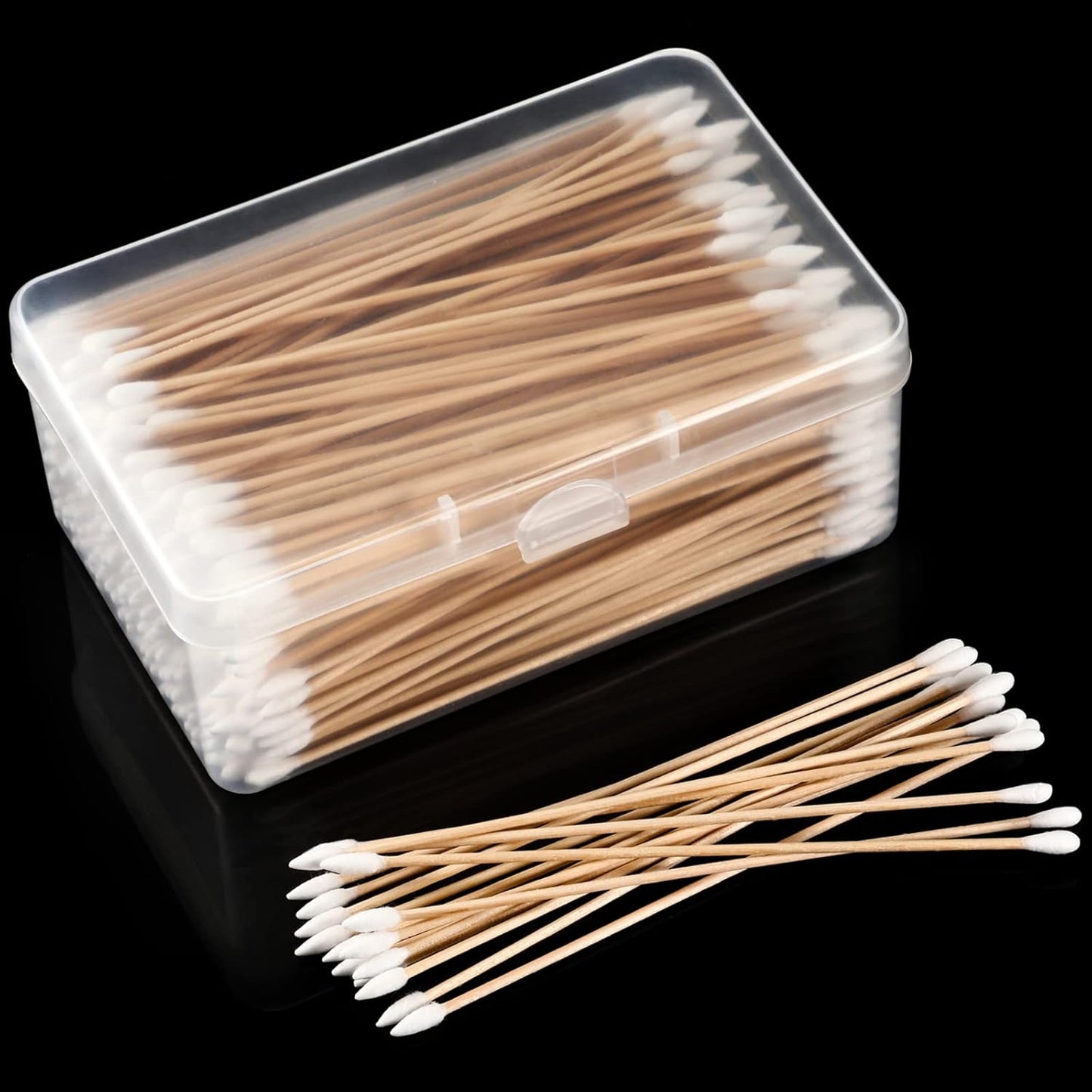 Norme 500 Pcs 6 Inch Gun Cleaning Swabs Long Cotton Swabs in Storage Box Long Pointed and Round Tip with Wooden Handle Buds for Makeup Baby Pet Care